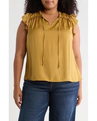 DR2 by Daniel Rainn - Satin Ruffle Split Neck Top - Lyst