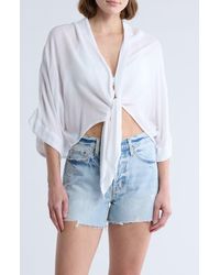 Elan - Three-Quarter Sleeve Tie Front Cover-Up Top - Lyst