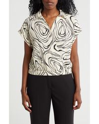 Pleione - Collared Short Sleeve Faux Wrap Crop Top - Lyst