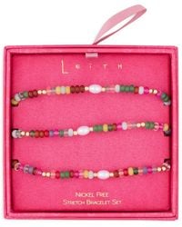 Leith - Set Of 3 Bead & Imitation Pearl Stretch Bracelets - Lyst
