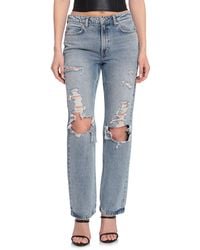 Avec Les Filles - Ripped Distressed High Waist Straight Leg Nonstretch Jeans - Lyst