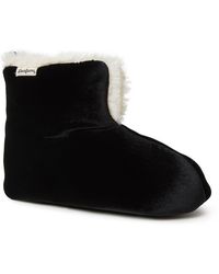 Dearfoams Zoey Holiday Velour Faux Fur Lined Bootie Slipper In Black At Nordstrom Rack