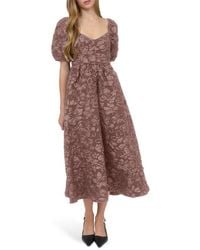 AUGUST SKY - Sweetheart Puff Sleeve Midi Dress - Lyst