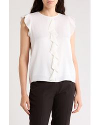 Tahari - The Anya Ruffle Cap Sleeve Silk Blend Top - Lyst