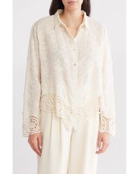 Forgotten Grace - Floral Lace Trim Long Sleeve Button-Up Shirt - Lyst
