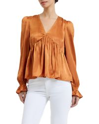 French Connection - Inu Long Sleeve Satin Blouse - Lyst