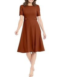 London Times - Short Sleeve Fit & Flare Midi Dress - Lyst