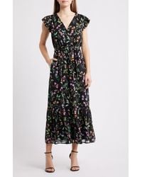 Sam Edelman - Floral Print Flutter Sleeve Maxi Dress - Lyst