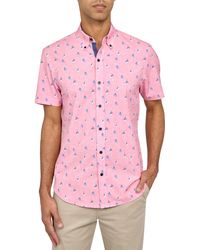 Con.struct - Slim Fit Coral Boat Four-way Stretch Performance Short Sleeve Button-down Shirt - Lyst