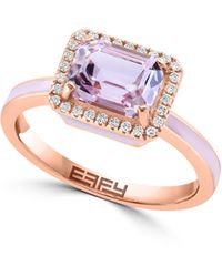 Effy - 14k Rose Gold Kunzite Diamond Halo Enamel Band Ring - Lyst