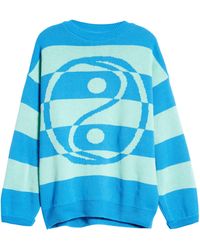 TOPSHOP Yin Yang Stripe Oversize Sweater - Blue