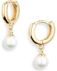 Nordstrom Rack - Faux Pearl Dangle Huggie Hoop Earrings - Lyst