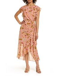 Julia Jordan - Floral Print Flutter Sleeve Midi Dress - Lyst
