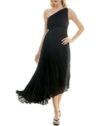 Nicole Miller - One Shoulder Pleat Midi Dress - Lyst