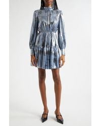 Cinq À Sept - Farha Metallic Floral Long Sleeve Tiered Dress - Lyst