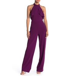 Bebe Ruffle Halter Jumpsuit - Purple