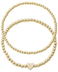 Adornia - Initial Heart Charm Beaded Chain Bracelet Set - Lyst