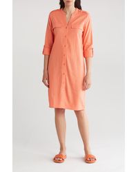 Calvin Klein - Front Button Long Sleeve Linen Blend Dress - Lyst