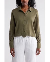 Ellen Tracy - Eyelet Inset Button-Up Shirt - Lyst