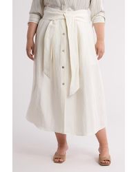 Vince - Belted Linen-Blend Midi Skirt - Lyst