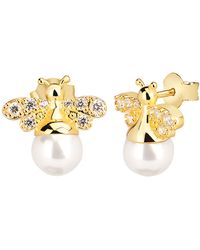 Gabi Rielle - 14k Gold Plated Bee Mine Cz & Synthetic Pearl Stud Earrings - Lyst