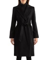 Sofia Cashmere Belted Notch Collar Wool & Cashmere Blend Coat In 001blk At Nordstrom Rack - Black
