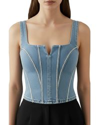 Bebe - The Corset Rhinestone Embellished Denim Tank - Lyst