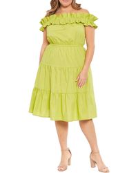 London Times - Ruffle Off The Shoulder Tier Dress - Lyst