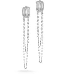 Glaze Jewelry - Pavé Cubic Zirconia Chain Drop Huggie Hoop Earrings - Lyst