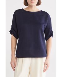 Max Studio - Ruched Elbow Sleeve Waffle Knit Top - Lyst