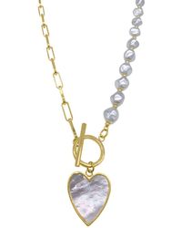 Adornia - 14k Yellow Gold Plated 10mm Pearl Heart Pendant Necklace - Lyst