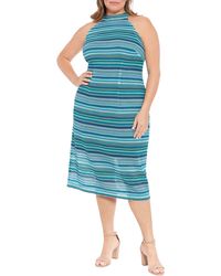 London Times - Stripe Halter Neck Knit Midi Dress - Lyst