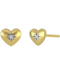 CARRIERE JEWELRY 18k Gold Plated Sterling Silver Cielo Diamond Heart Stud Earrings - Metallic