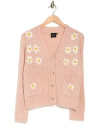 Cliche Daisy Embroidered Knit Cardigan - Pink
