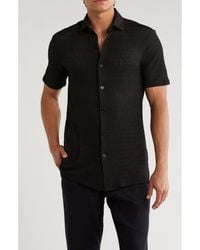 T.R. Premium - Textured Knit Short Sleeve Button-Up Shirt - Lyst