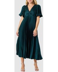 Lush - Short Sleeve Pleated Satin Midi Dress - Lyst