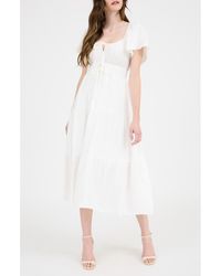 AUGUST SKY - Flutter Sleeve Tiered Maxi Dress - Lyst