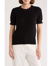 Melrose and Market - Scalloped Short Sleeve Cotton Blend Sweater - Lyst