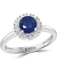 Effy - Sterling Sapphire & Diamond Halo Ring - Lyst