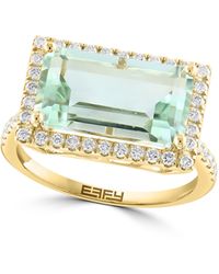 Effy - 14k Yellow Gold Emerald Cut Green Quartz Diamond Halo Ring - Lyst