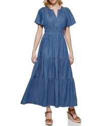 Tommy Hilfiger - Chambray Short Sleeve Maxi Dress - Lyst