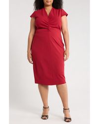 London Times - Center Ruched Cap Sleeve Midi Dress - Lyst