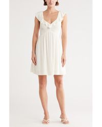 TOPSHOP - Textured Mini Shirred Ruffle Strap Dress - Lyst