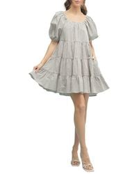 Wishlist - Plaid Puff Sleeve Cotton Blend Tiered Minidress - Lyst