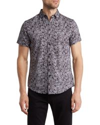 Report Collection - Leaf Print Short Sleeve Stretch Button-up Shirt - Lyst