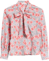 Cotton Abstract-print Tie-neck Top 