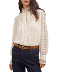 Reiss - Ori Guipure Lace Trim Top - Lyst