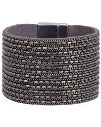 Saachi - Chain Detailed Leather Cuff Bracelet - Lyst