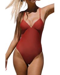 CUPSHE - Solid V-neck One-piece Swimsuit - Lyst