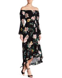 FAVLUX Floral Off-the-shoulder Bell Sleeve Maxi Dress - Black